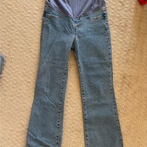 Mango Light Blue Maternity Cropped Flare Ankle Jeans